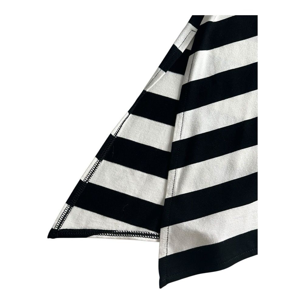 Black and white horizontal striped loose-fitting asymmetrical hem shirt dress XL - Picture 6 of 12